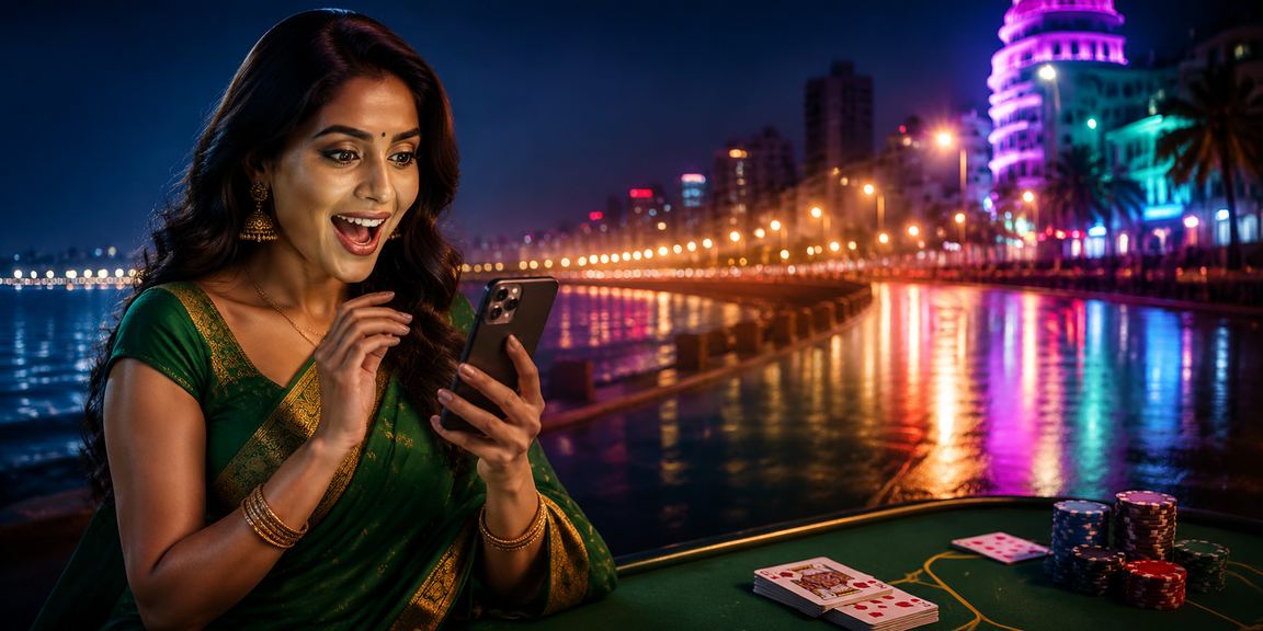 Players enjoying Andar Bahar card game on mobile in Mumbai Marine Drive